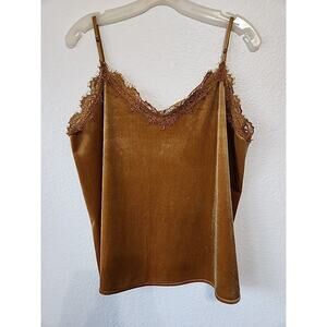 Miss Me Lg Velvet Golden Ochre Tank Top Eyelash Lace Adjustable Feminine Crop